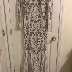 White and nude maxi dress